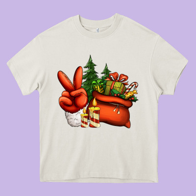 Christmas Santa Claus Peace Hand Heavy Core Tee Designed By Jasminsmagicworld