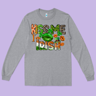Kiss Me I Am Irish St. Patrick's Day Long Sleeve Tee Designed By Cowgirlartshop