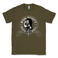 Army Green Bon Scott Rock n' Roll Lion Shield Classic Tee - trangStudio
