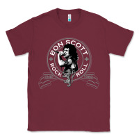 Burgundy Bon Scott Rock n' Roll Lion Shield Classic Tee - trangStudio