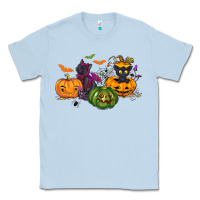 Dusty Blue Black cat and pumpkin Classic Tee - NancyCooperArtShop