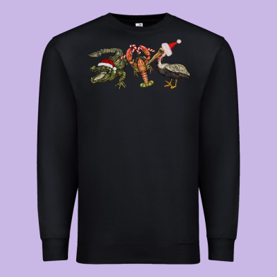 Christmas Alligator Pelican Crawfish Premium Sweatshirt Designed By Barkaloodesign