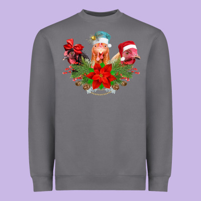 Chickens Christmas Heavyweight Sweatshirt Designed By Cowhidedigitalart