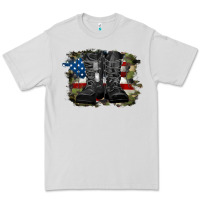 Dove Grey american flag with army boots Premium Tee - RanaPortraitStore
