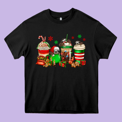 Christmas Sloth Coffee Cups Heavy Core Tee Designed By Jasminsmagicworld