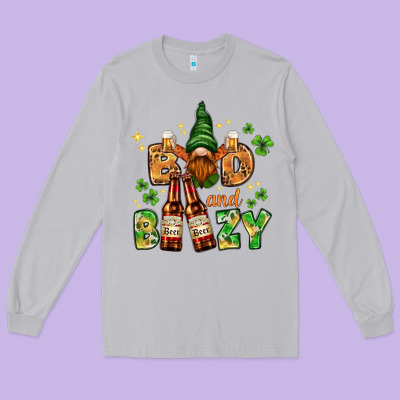 St. Patrick's Bad And Boozy With Gnome Long Sleeve Tee Designed By Howdyjamesfarm