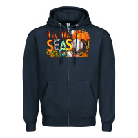 Navy tis the season baseball Zipper Hoodie - RacoonDesign