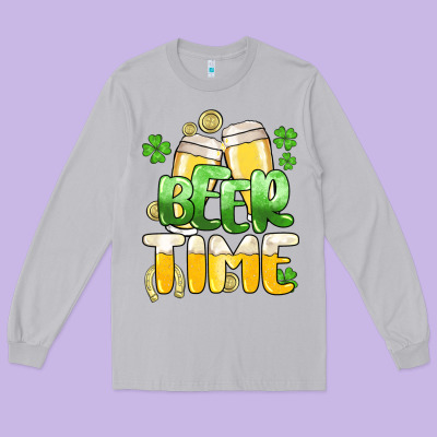 St.patrick's Beer Time Long Sleeve Tee Designed By Howdyjamesfarm