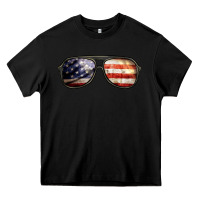 Black amerıcan flag glasses Heavy Core Tee - BarkalooDesign