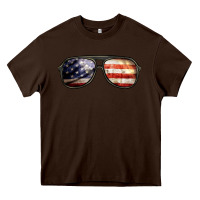 Chocolate Brown amerıcan flag glasses Heavy Core Tee - BarkalooDesign