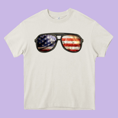 Amerıcan Flag Glasses Heavy Core Tee Designed By Barkaloodesign