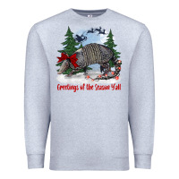 Heather Grey greetings of the season y'all with armadillo Premium Sweatshirt - BarkalooDesign