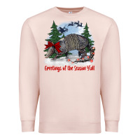 Pale Pink greetings of the season y'all with armadillo Premium Sweatshirt - BarkalooDesign
