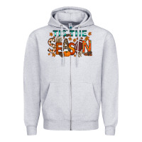 Heather Grey tis the season football Zipper Hoodie - RacoonDesign