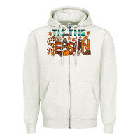 Oatmeal Heather tis the season football Zipper Hoodie - RacoonDesign