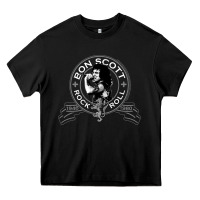 Black Bon Scott Rock n' Roll Lion Shield Heavy Core Tee - trangStudio