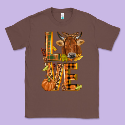 Love Fall Cow Classic Tee Designed By Nancycooperartshop