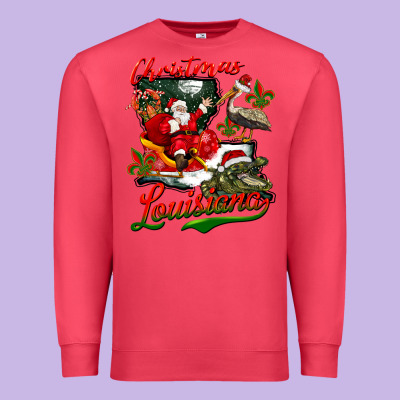 Louisiana Christmas With Santa Premium Sweatshirt Designed By Barkaloodesign