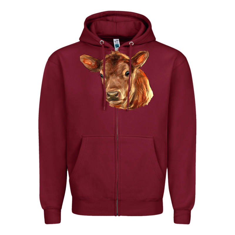Red Angus Calf Face Zipper Hoodie by LillyAllenDesigns | Teevron