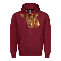 Burgundy red angus calf face Zipper Hoodie - LillyAllenDesigns