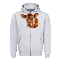 Heather Grey red angus calf face Zipper Hoodie - LillyAllenDesigns
