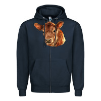 Navy red angus calf face Zipper Hoodie - LillyAllenDesigns