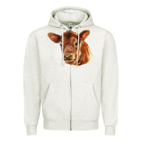 Oatmeal Heather red angus calf face Zipper Hoodie - LillyAllenDesigns
