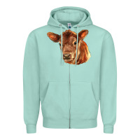 Seafoam red angus calf face Zipper Hoodie - LillyAllenDesigns