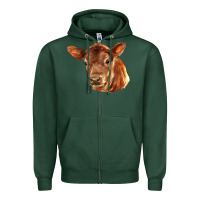 Sports Green red angus calf face Zipper Hoodie - LillyAllenDesigns