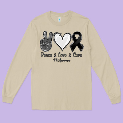Peace Love Cure Melanoma Cancer Long Sleeve Tee Designed By Jasminsmagicworld