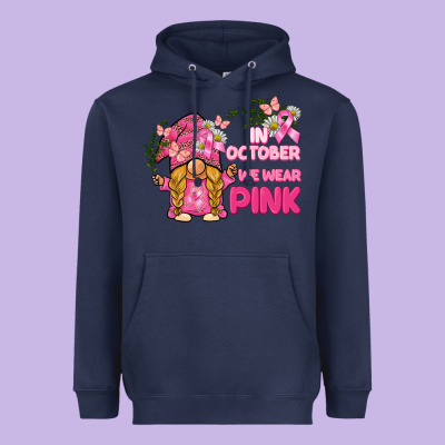 In October We Wear Pink Gnome Heavyweight Hoodie Designed By Barkaloodesign