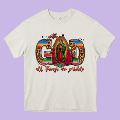 With God All Things Are Possible Lady Of Guadalupe Heavy Core Tee Designed By Jasminsmagicworld