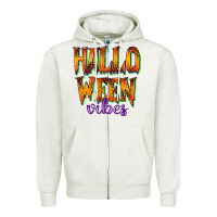 Oatmeal Heather halloween vibes Zipper Hoodie - RacoonDesign