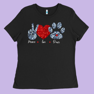 Peace Love Paws Ladies Tee Designed By Bettercallsaul