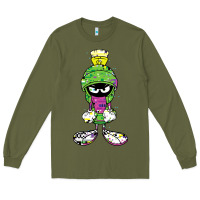 Army Green Marvin The Martian Glitch Long Sleeve Tee - trangStudio