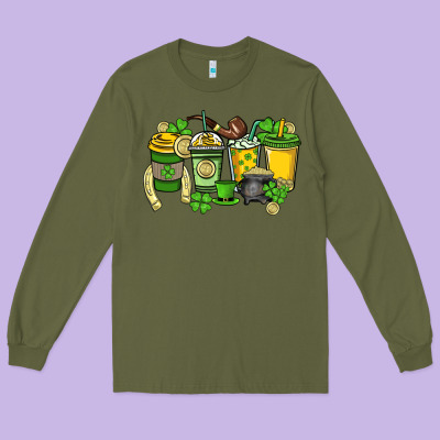 St. Patrick's Day Coffee Cups Long Sleeve Tee Designed By Howdyjamesfarm