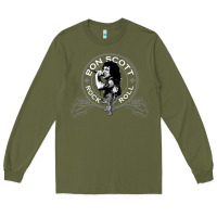Army Green Bon Scott Rock n' Roll Lion Shield Long Sleeve Tee - trangStudio