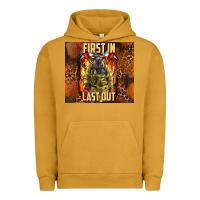 Pigment Peanut Butter first in last out firefighter Urban Hoodie - AdoDesignShop