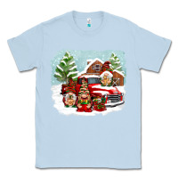 Dusty Blue Christmas gnomes with red truck Classic Tee - NancyCooperArtShop