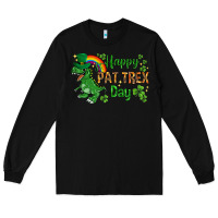 Black St. Patrick's Happy Pat T-Rex Day with rainbow Long Sleeve Tee - HowdyJamesFarm