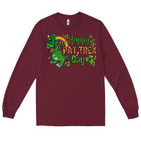 Burgundy St. Patrick's Happy Pat T-Rex Day with rainbow Long Sleeve Tee - HowdyJamesFarm