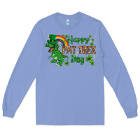 Colony Blue St. Patrick's Happy Pat T-Rex Day with rainbow Long Sleeve Tee - HowdyJamesFarm