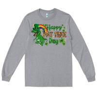 Heather Grey St. Patrick's Happy Pat T-Rex Day with rainbow Long Sleeve Tee - HowdyJamesFarm
