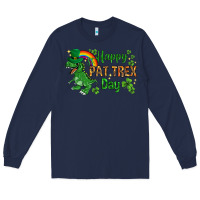 Navy St. Patrick's Happy Pat T-Rex Day with rainbow Long Sleeve Tee - HowdyJamesFarm
