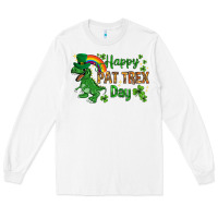 White St. Patrick's Happy Pat T-Rex Day with rainbow Long Sleeve Tee - HowdyJamesFarm