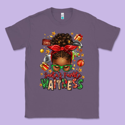 Santa's Favorite Waitress Messy Bun Classic Tee Designed By Texasbilliewilder