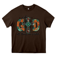 Chocolate Brown with god all things are possible gemstone cross Heavy Core Tee - Jasminsmagicworld