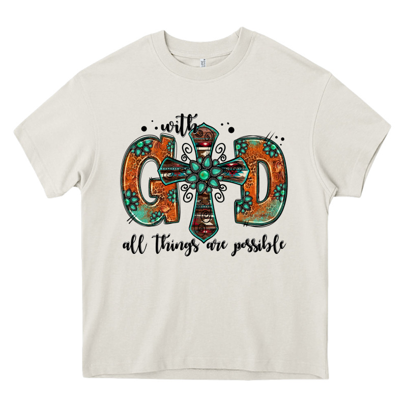 With God All Things Are Possible Gemstone Cross Heavy Core Tee by Jasminsmagicworld | Teevron