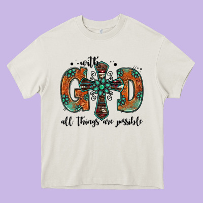 With God All Things Are Possible Gemstone Cross Heavy Core Tee Designed By Jasminsmagicworld