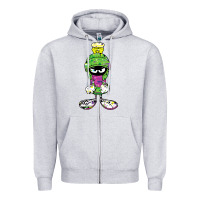 Heather Grey Marvin The Martian Glitch Zipper Hoodie - trangStudio